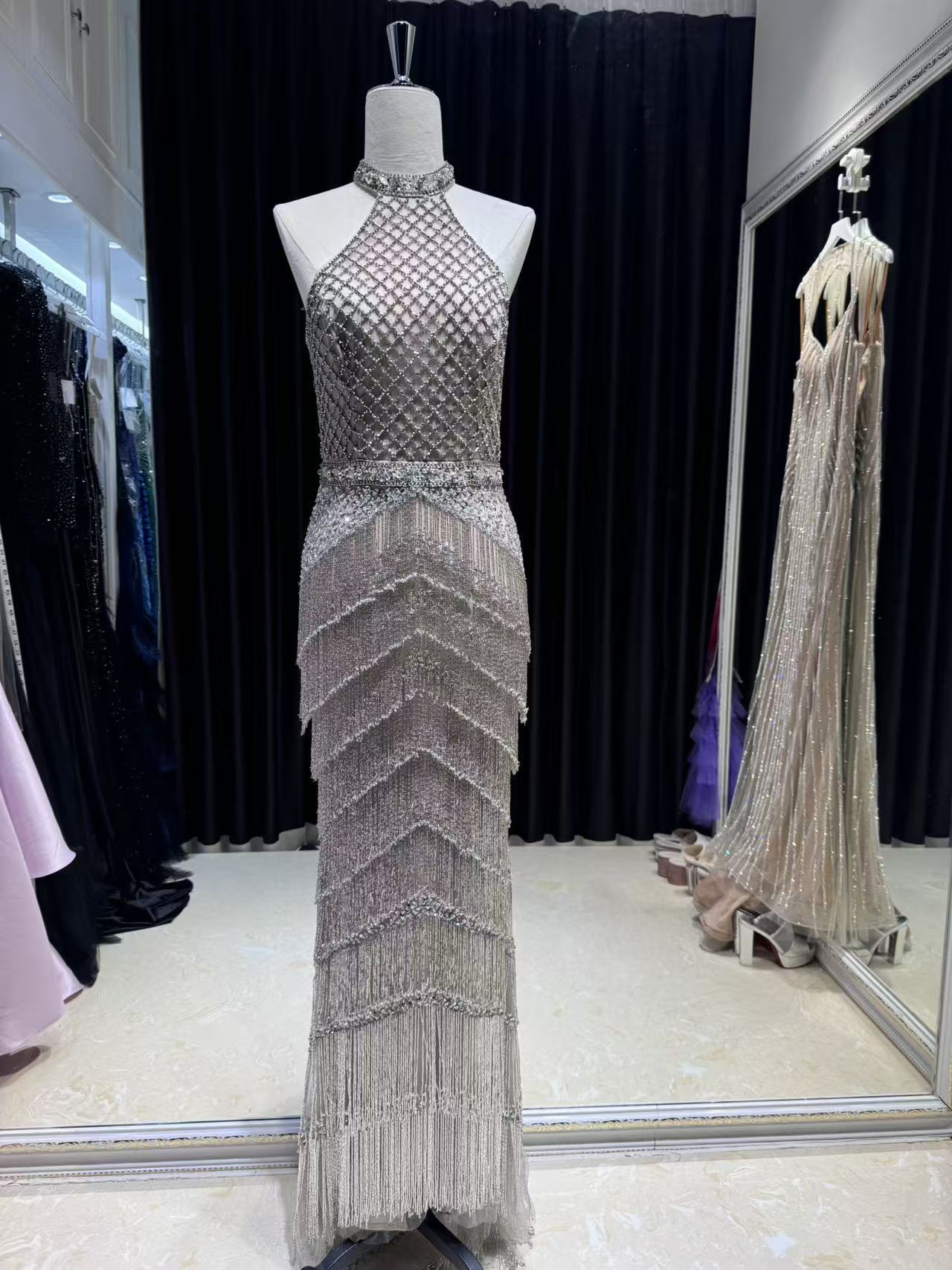 Silver Rhythm Fringe Gown