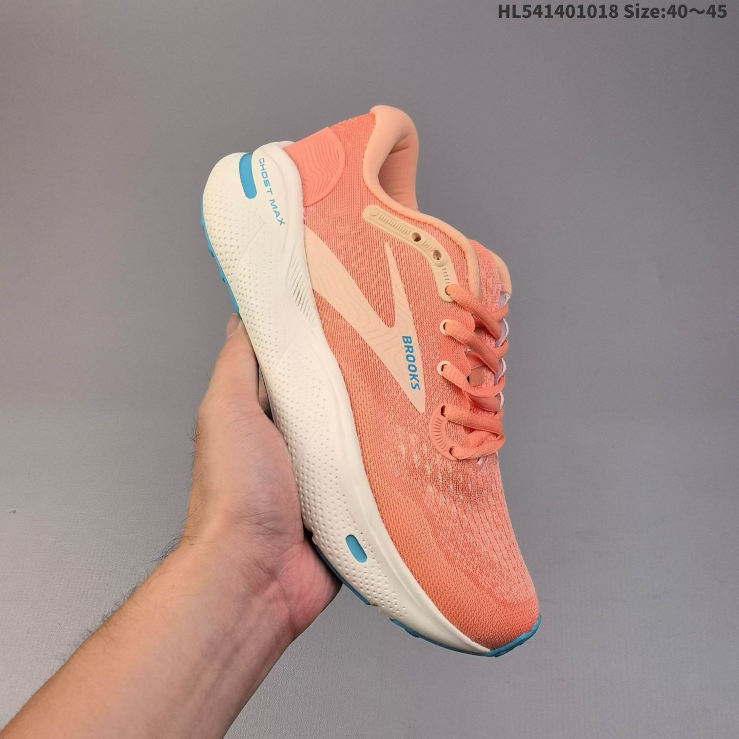 Brooks Ghost Max mesh fashion sneaker with durable and breathable mesh upper, low-cut, casual, running shoe.