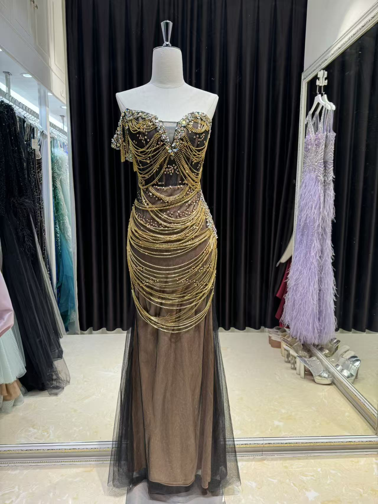 Gilded Eclipse Illusion Gown