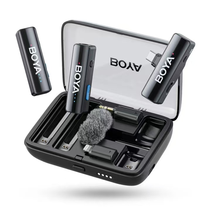 BOYA Link2 Professional Clip-On Microphone, Wireless, for Mobile Phone, Camera, Live Streaming, Smart Noise Reduction, Recording