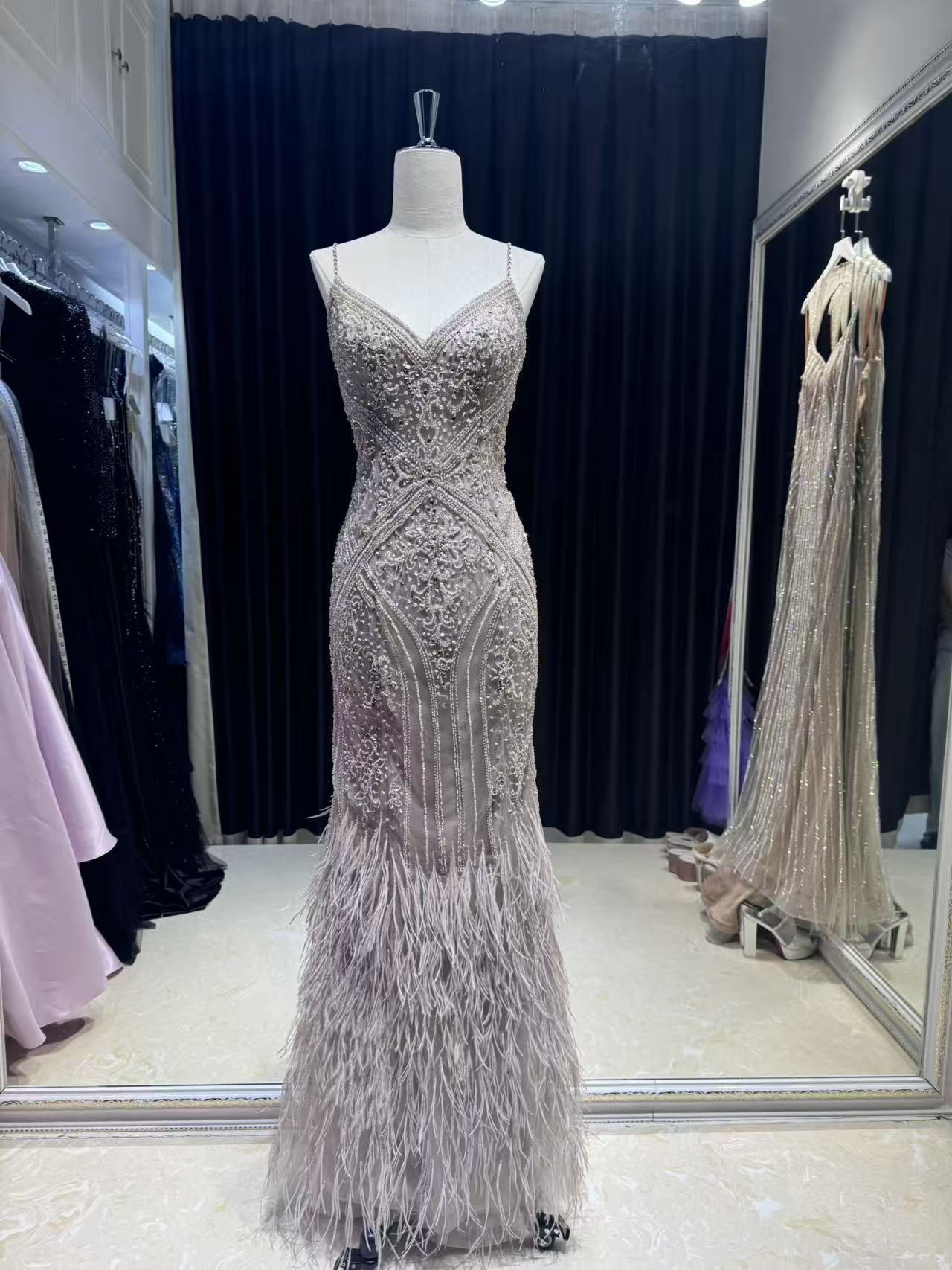 Featherlight Embers Embellished Gown