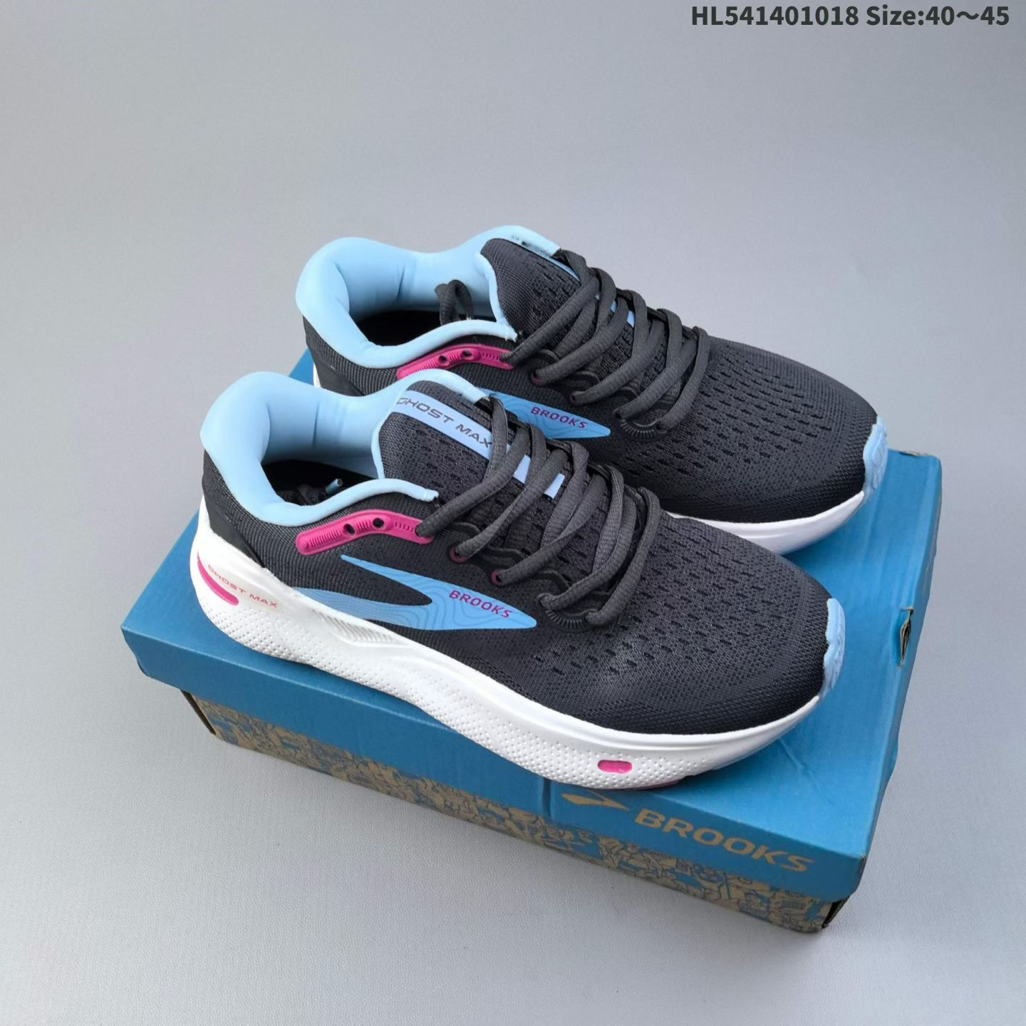 Brooks Ghost Max mesh fashion sneaker with durable and breathable mesh upper, low-cut, casual, running shoe.