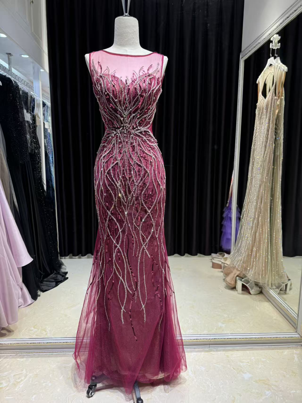 Crimson Bloom Illusion Gown