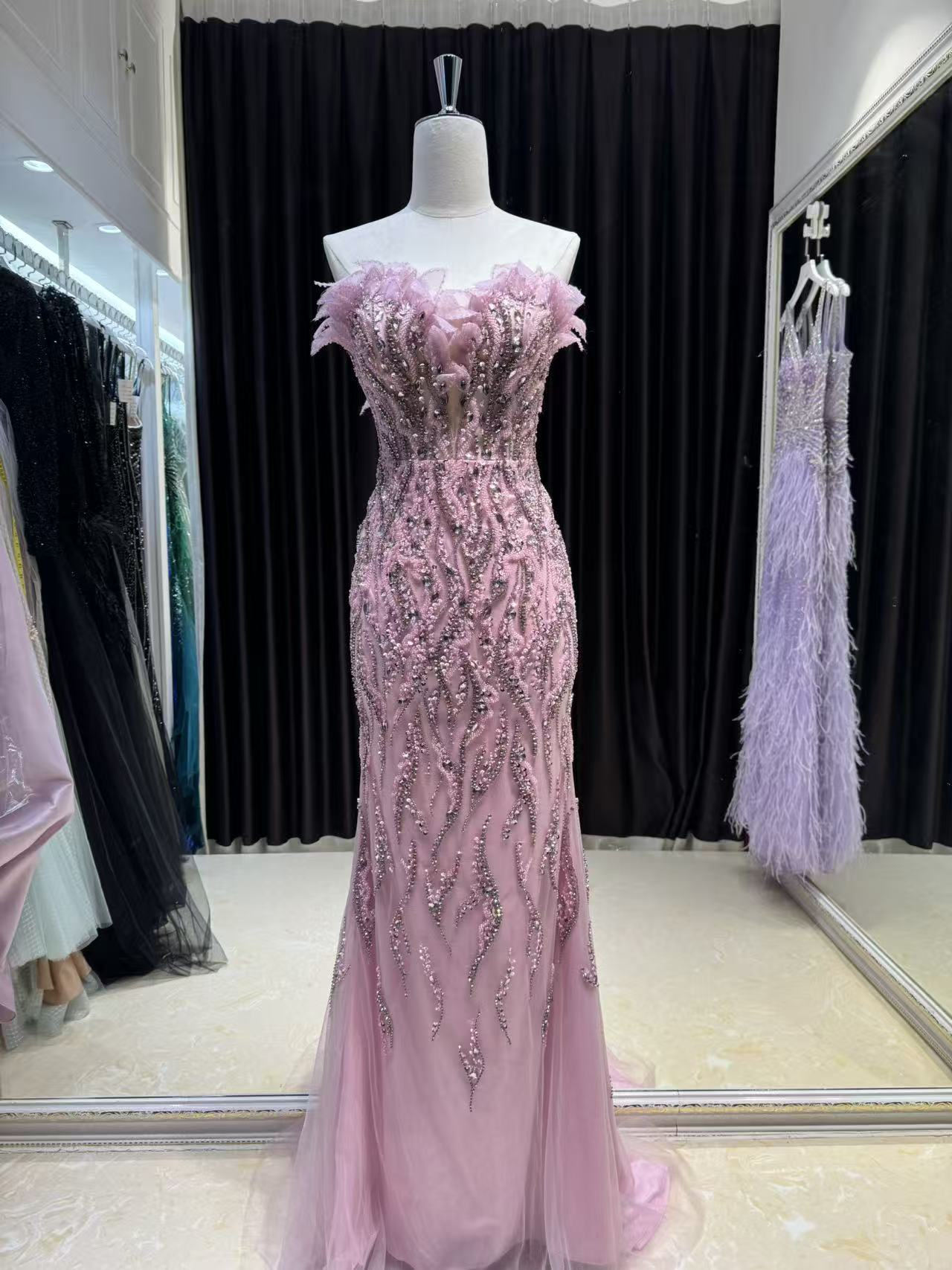 Blush Ember Feathered Gown