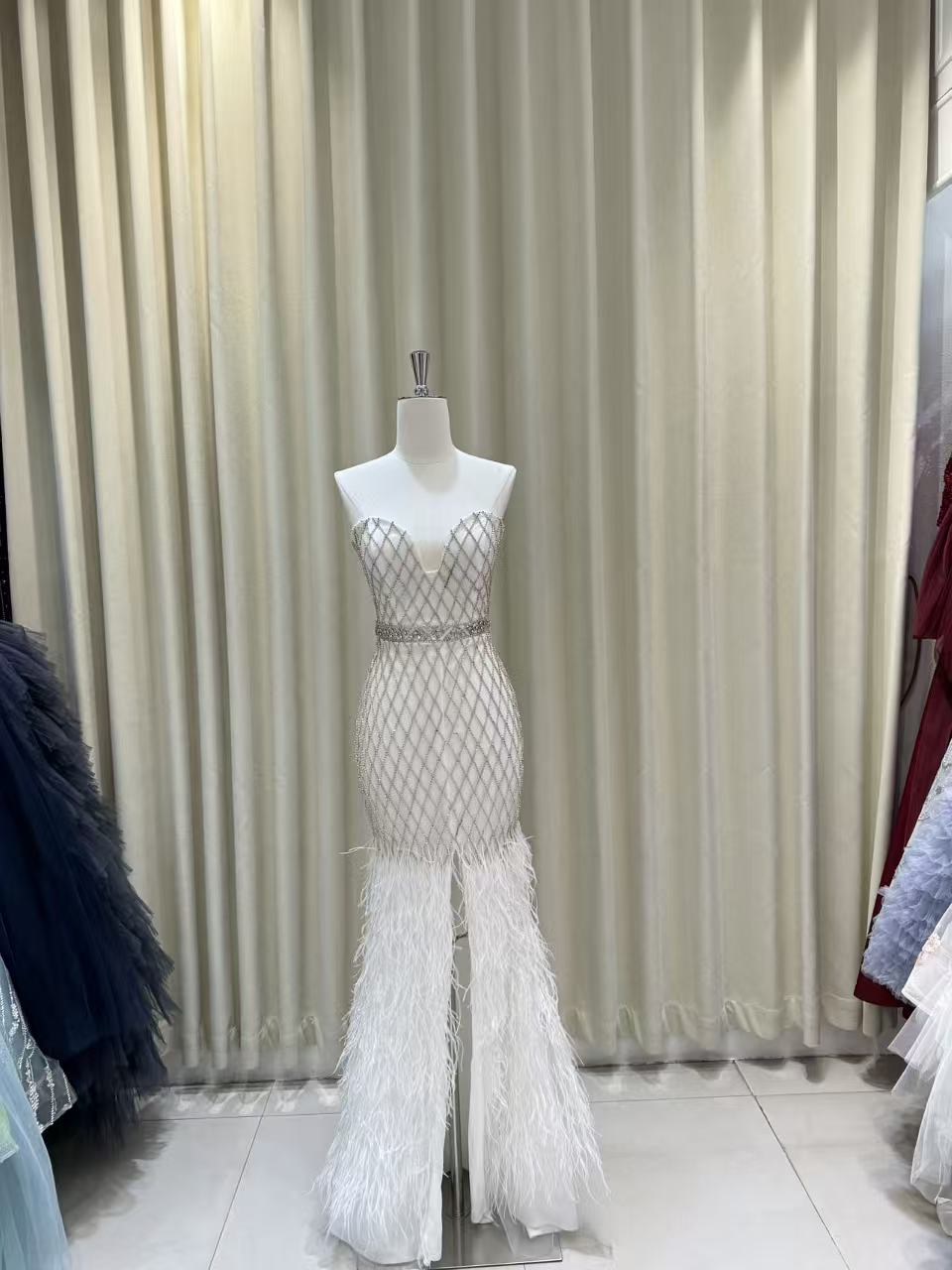 Frosted Grace Feathered Gown